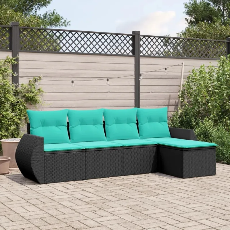 5 pezzi set divano da giardino con cuscini, nero polyrattan