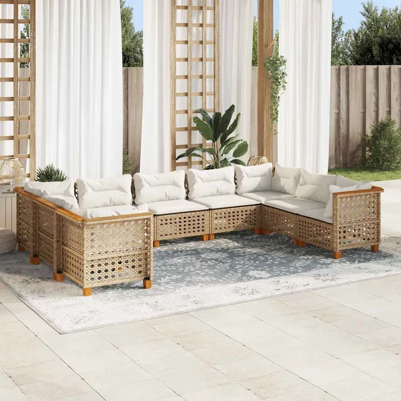 9-tlg. set divano da giardino con cuscini Beige Poly Rattan