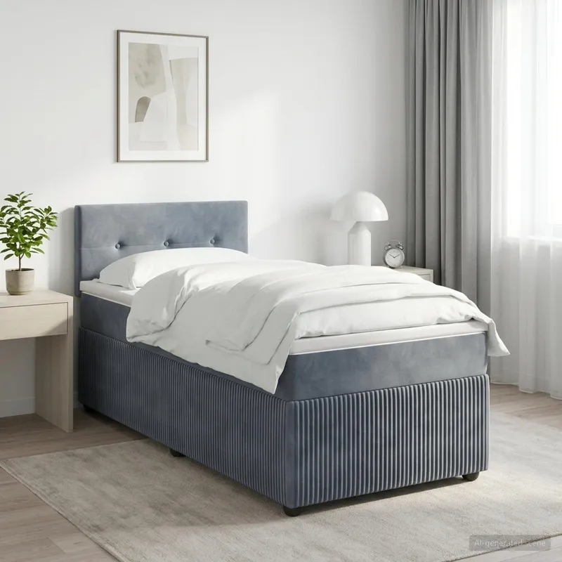 letto boxspring con Matratze Dunkelgrau 100 x 200 cm Samt