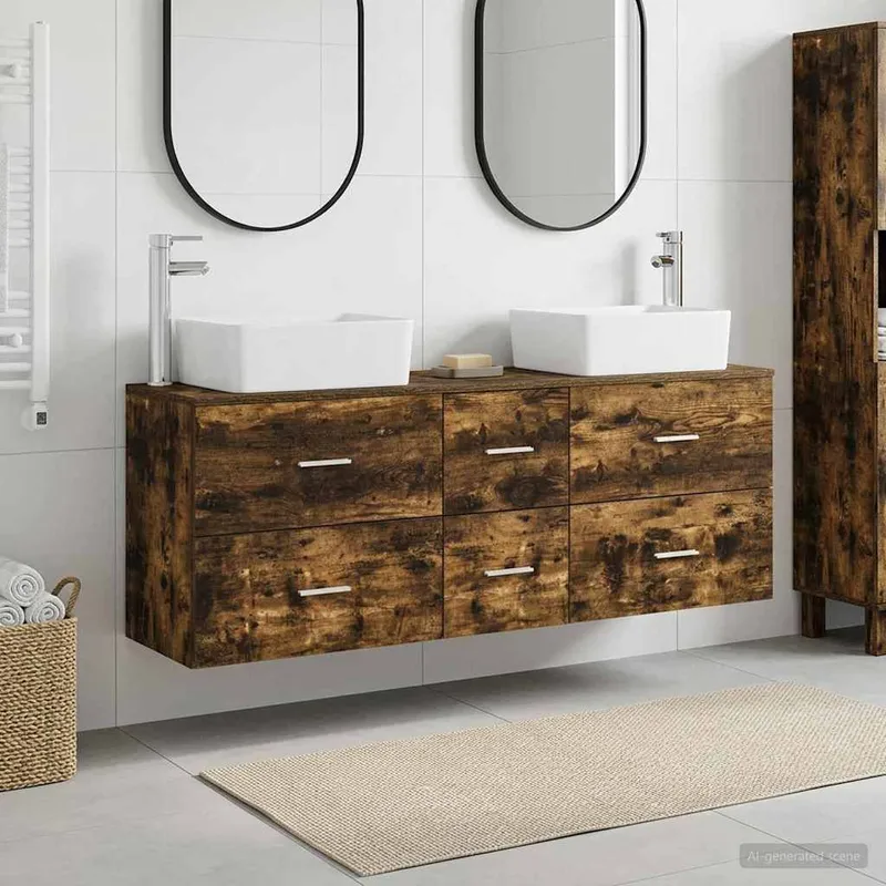 Badezimmerschrank-Set 3 stk. Geräucherte Eiche