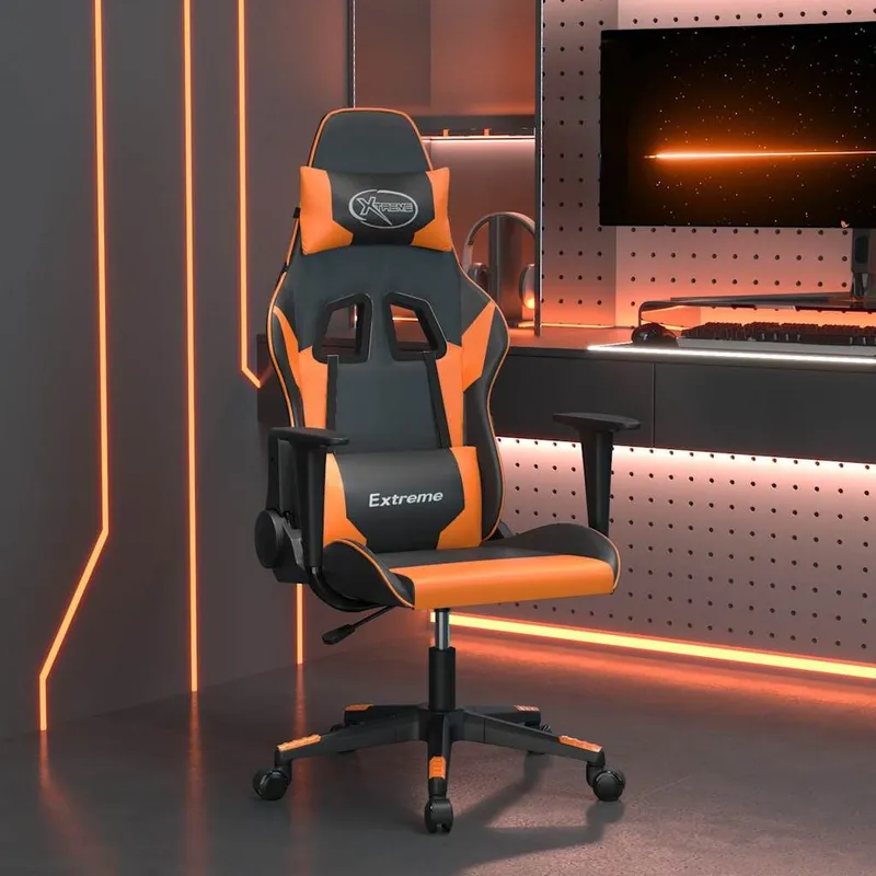 Gaming-Stuhl con Massagefunktion nero e arancione ecopelle