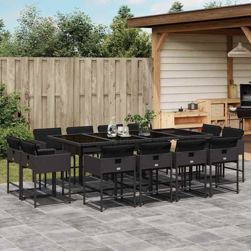 13-tlg. Garten-Essgruppe con Kissen nero Poly Rattan