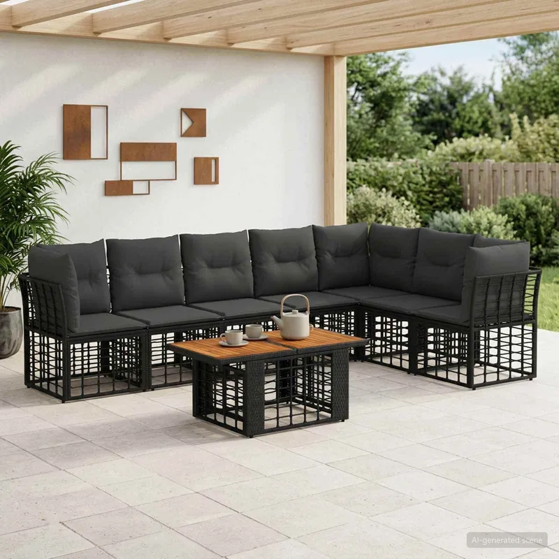 Gartensofa-set 8 stk. nero e Dunkelgrau Poly-Rattan