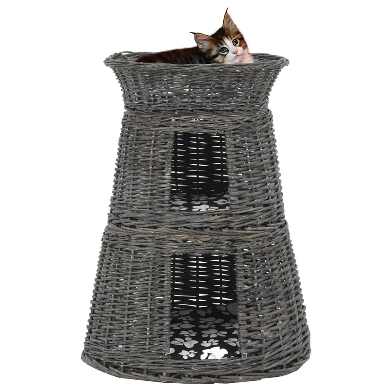 3-tlg. Katzenkorb-Set with Kissen grey 47x34x60 cm natural Weide