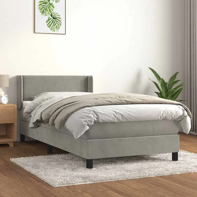 letto boxspring mit Matratze Hellgrau 90x200 cm Samt