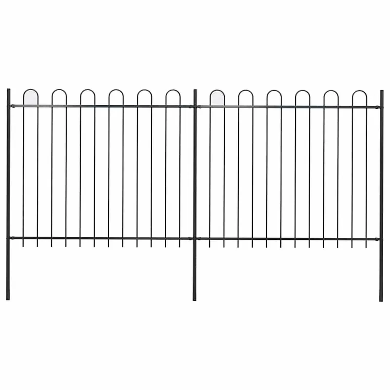 Gartenzaun mit Rundbogen Stahl 337 x 150 cm Schwarz