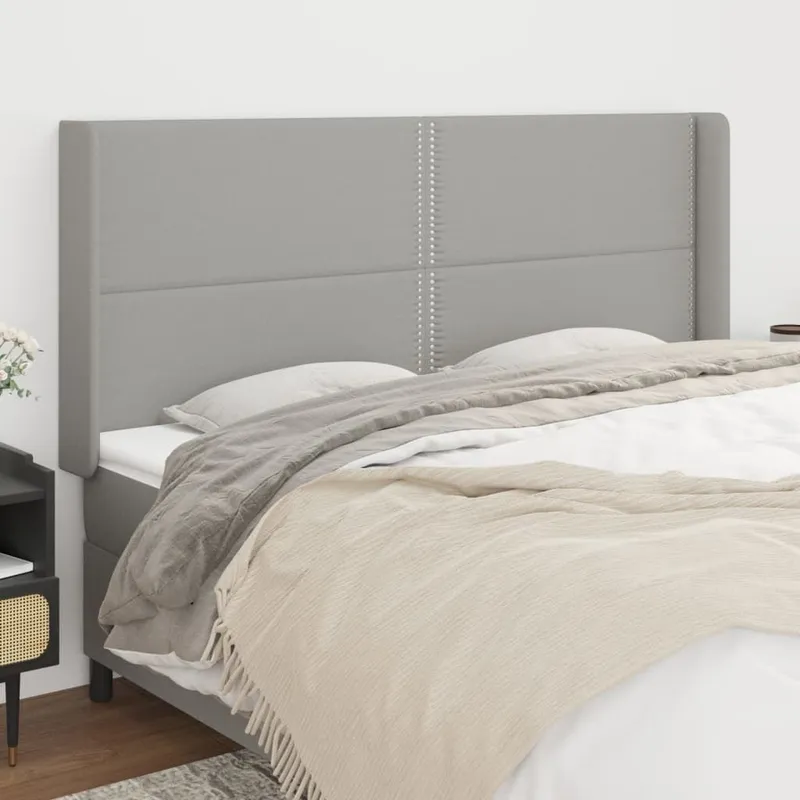 Kopfteil con Ohren Hellgrau 203x16x118/128 cm tessuto