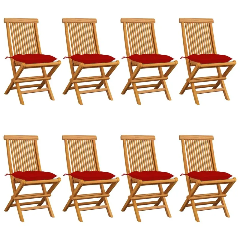 sedie pieghevoli con roten cuscini, 8-teilig, legno massiccio Teakholz