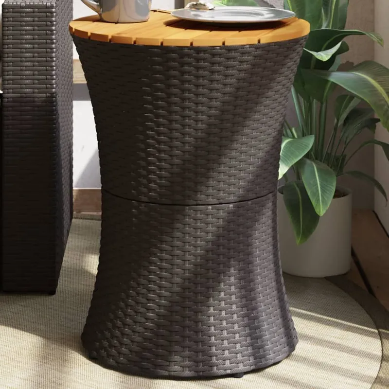 Garten-Beistelltisch Trommelform black Poly Rattan Massivholz