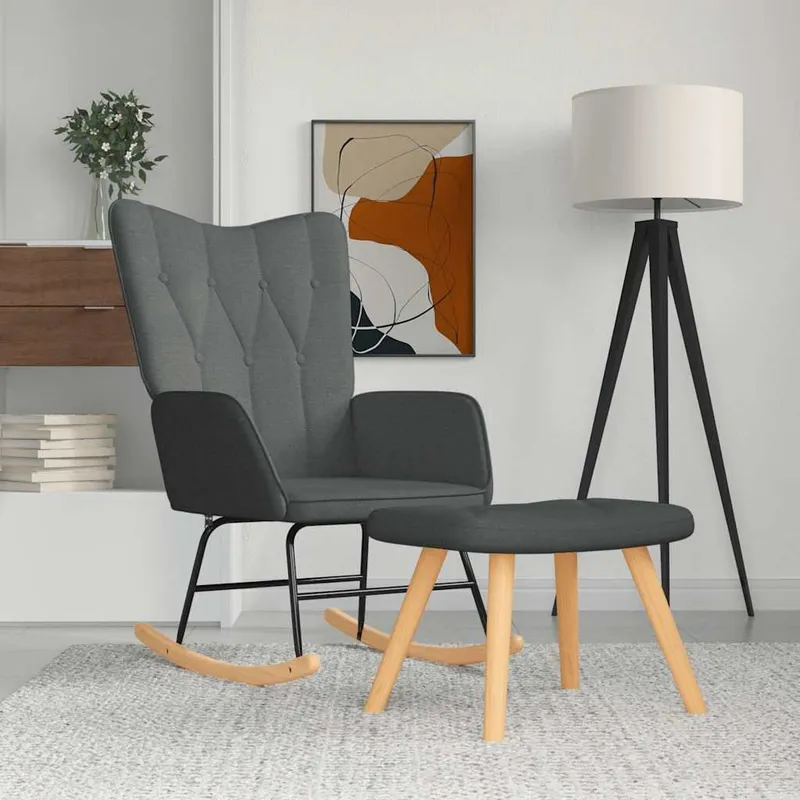 Schaukelsessel with Hocker Dunkelgrau fabric