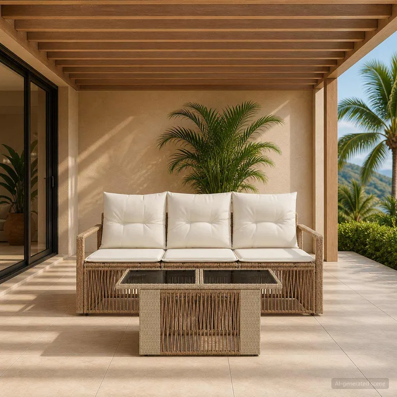 Gartensofa-set 4 stk. Beige und Cremeweiß Poly-Rattan
