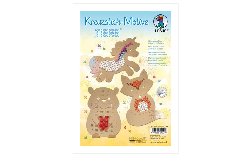 URSUS Stickset Kreuzstich Tiere 14.5 x 20 cm, 24 pièces