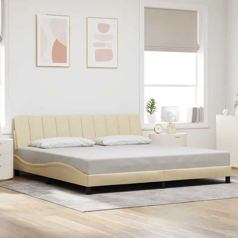Cadre de lit sans matelas Hanko crème 200x200 cm tissu
