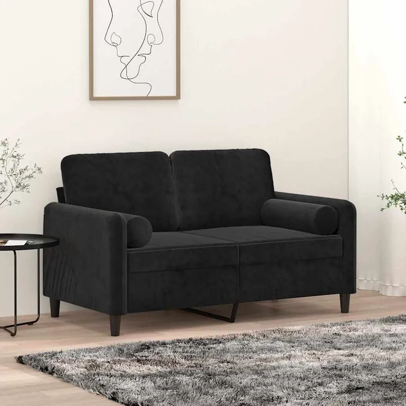 2-Sitzer-Sofa con Zierkissen nero 120 cm Samt