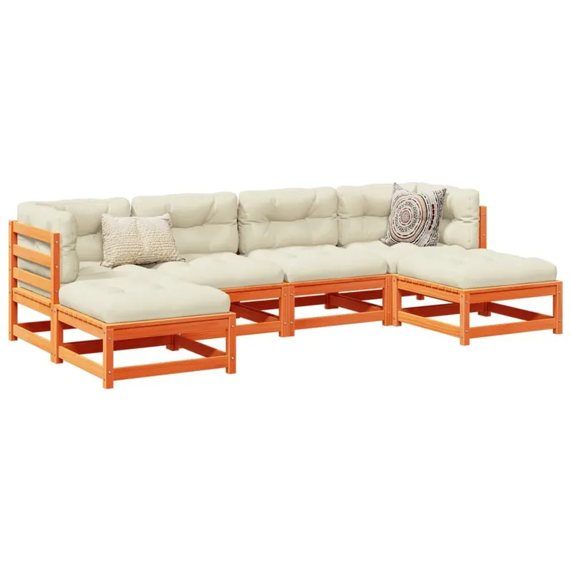 6-tlg. set divano da giardino con cuscini Wachsbraun Kiefernholz