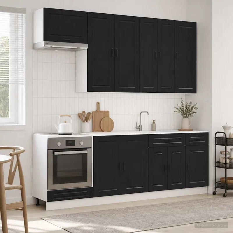 Unité de cuisine PORTO 8 pc Noir Bois d'ingénierie