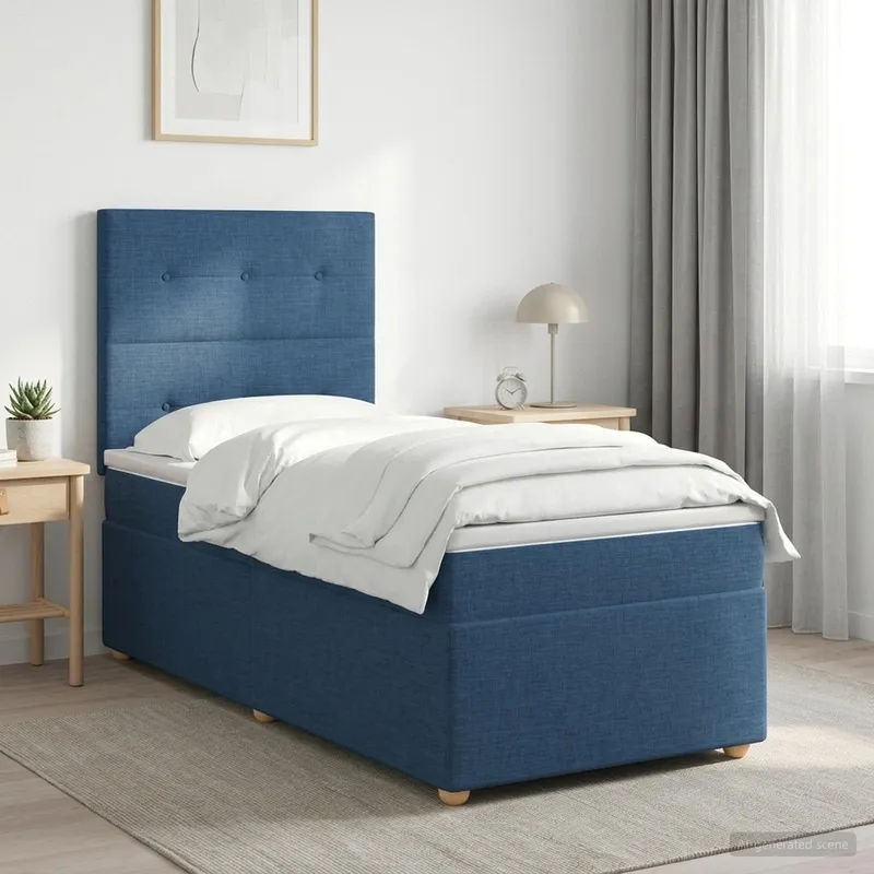 letto boxspring con materasso con testiera blu 100 x 200 cm tessuto