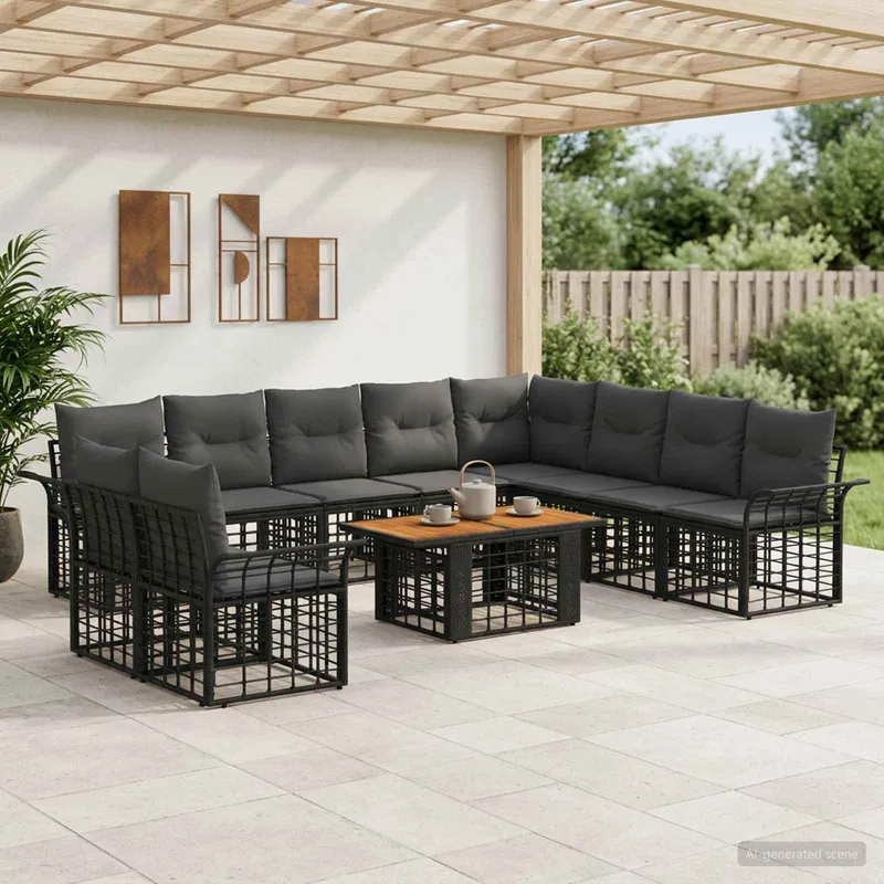 Gartensofa-set 11 stk. nero e Dunkelgrau Poly-Rattan