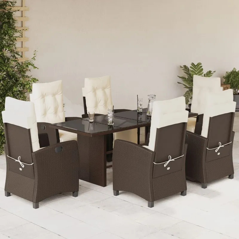 7-tlg. Garten-Essgruppe con Kissen marrone Poly Rattan