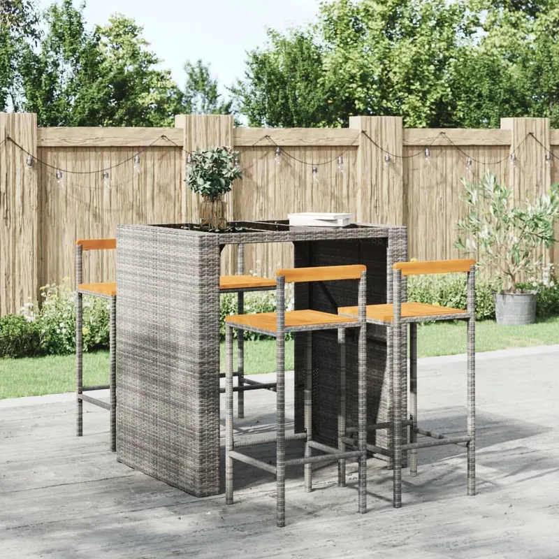 Barhocker 4 pz. grigio Poly Rattan e legno massiccio acacia