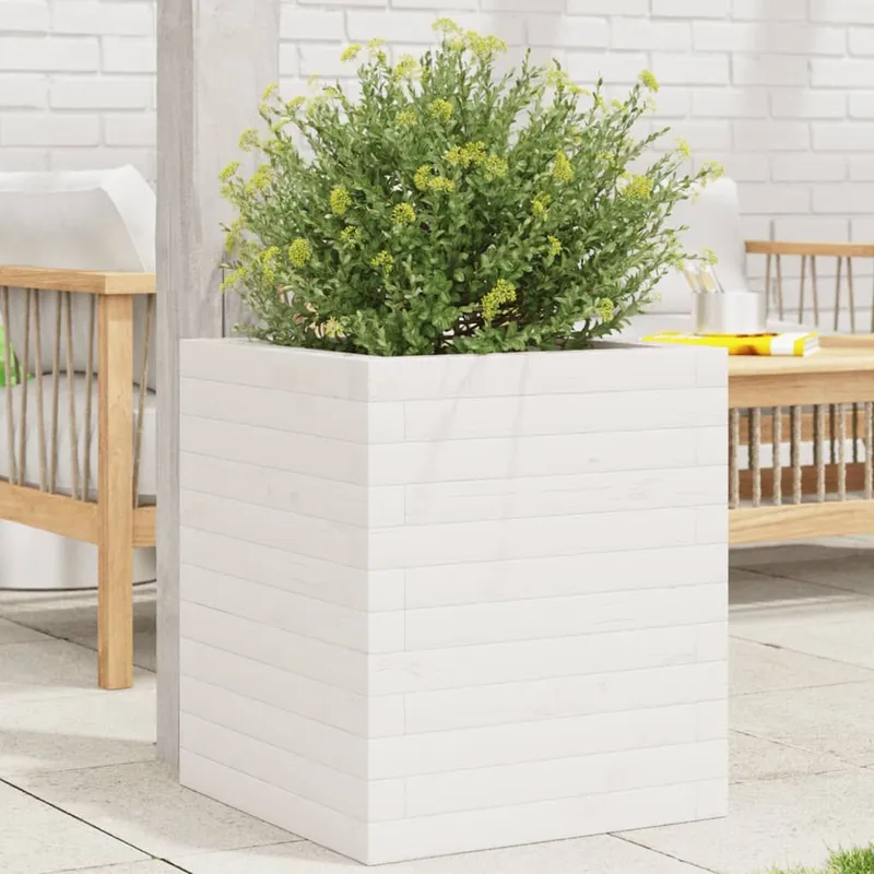 vaso bianco 40x40x46 cm legno massiccio pino