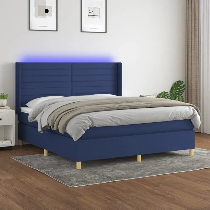letto boxspring mit Matratze & LED blu 160x200 cm tessuto