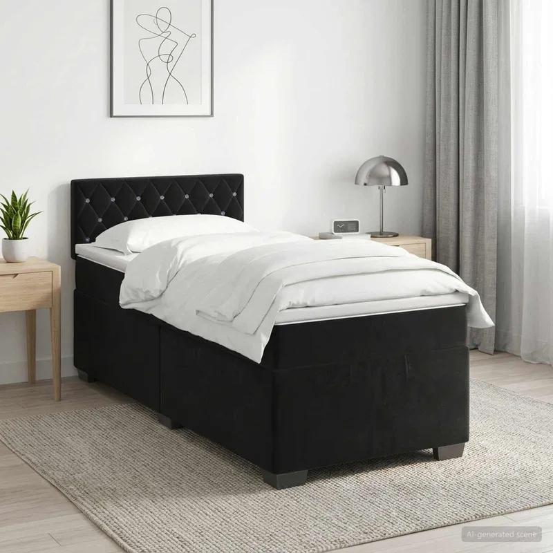 Lit boxspring avec matelas Noir 80 x 200 cm Velours