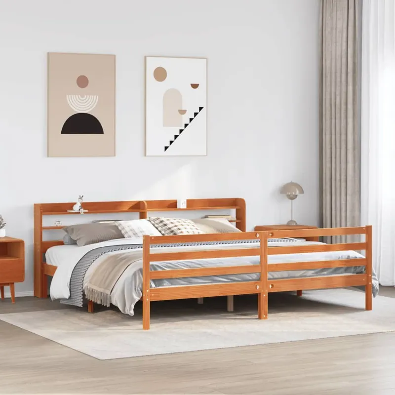 letto in legno massiccio senza materasso marrone cerato 200x200 legno di pino