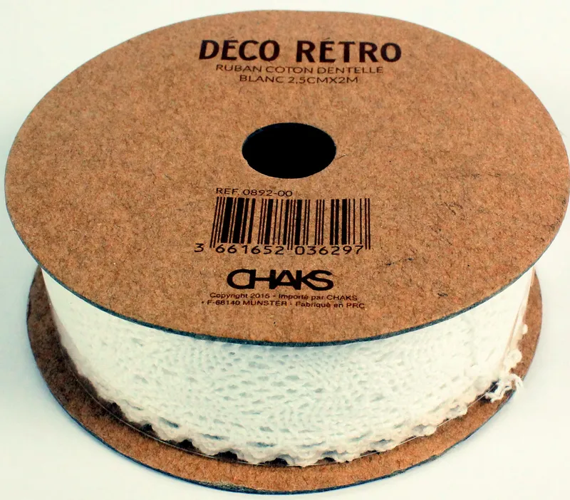 Ruban coton dentelle blanc