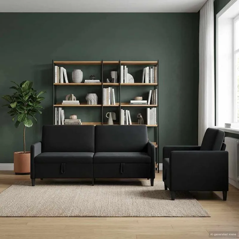 Sofa Set mit Stauraum 2 stk. nero Polyester