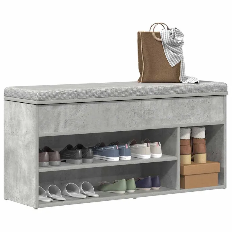 Banc à chaussures gris béton 102x30,5x45 cm bois d'ingénierie