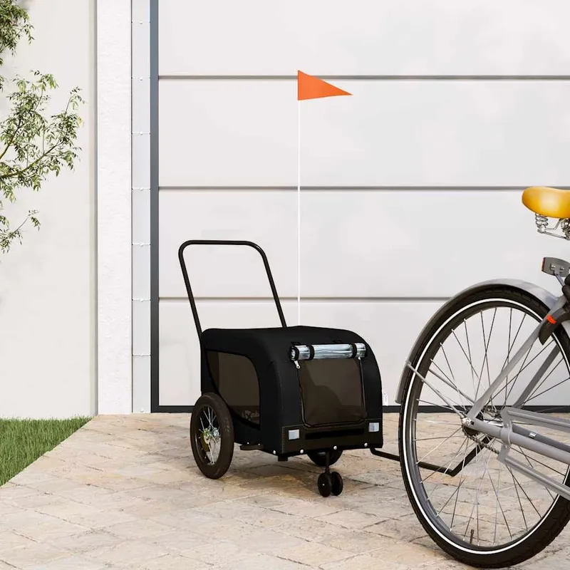 rimorchio bici per cani nero tessuto Oxford e ferro