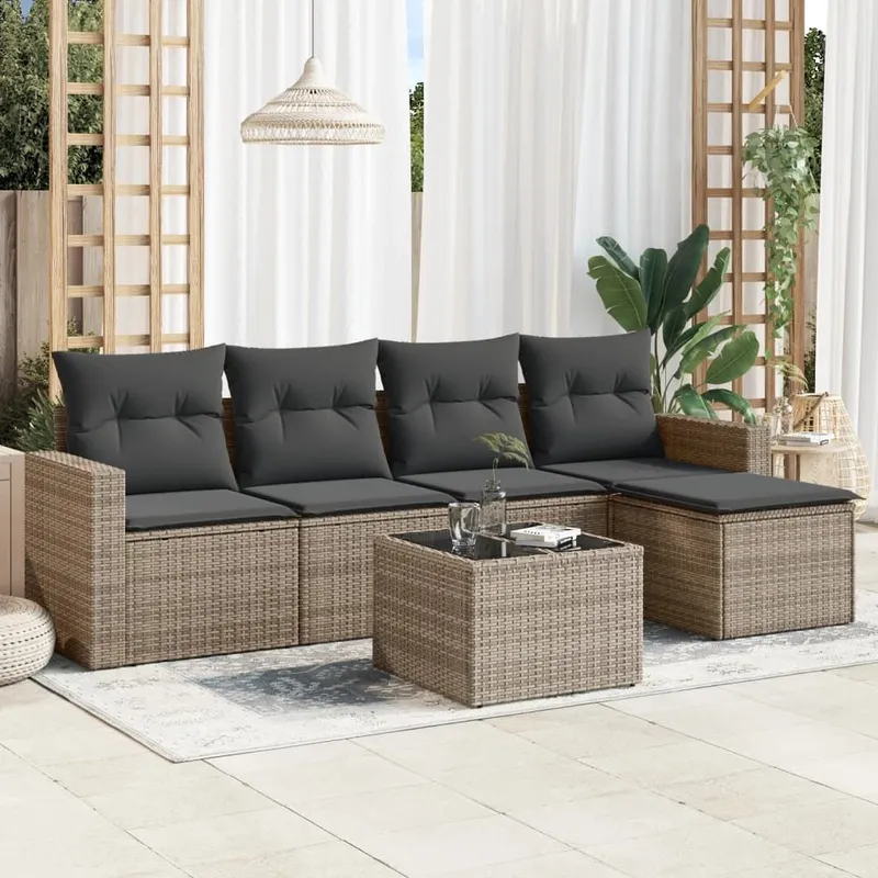 6-tlg. garden sofa set with cushions grey Poly Rattan