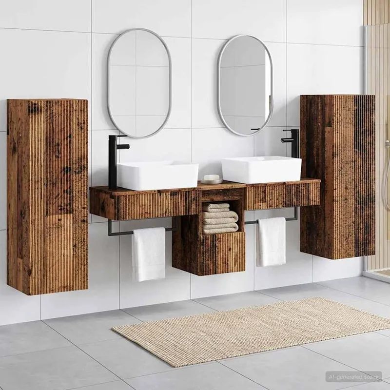 Badezimmermöbel-Set 5 stk. Altholz 33 x 34,5 x 100 cm