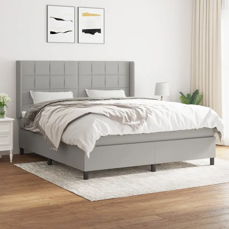 letto boxspring mit Matratze Hellgrau 180x200 cm tessuto