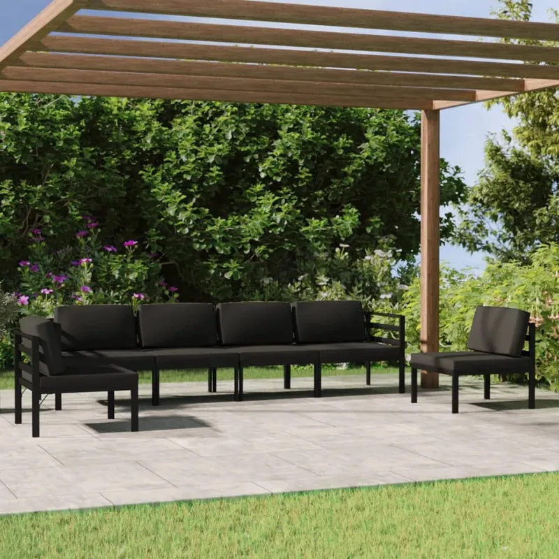 6-tlg. Garten-Lounge-Set mit Kissen Aluminium antracite