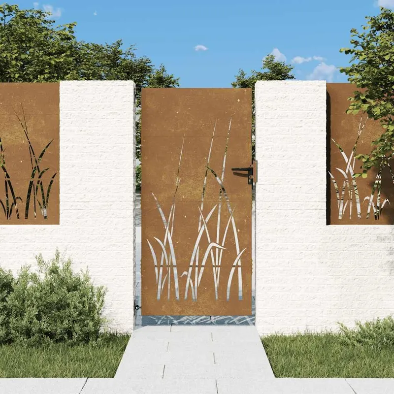 Portail de jardin 85x200 cm acier corten conception d'herbe