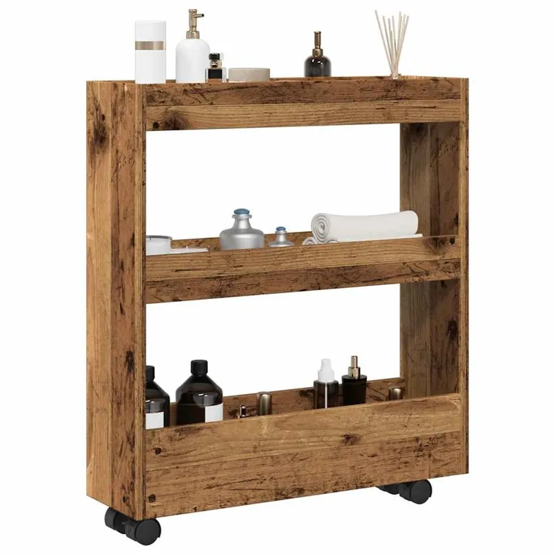 Aufbewahrungswagen Schmal 3 Etagen Altholz-Optik engineered wood