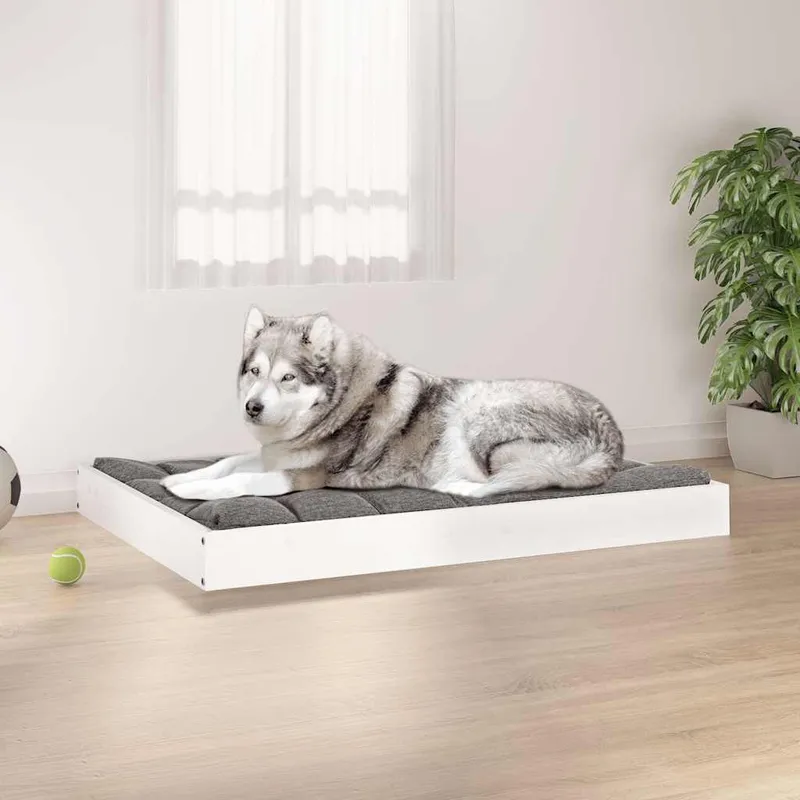Lit pour chien Blanc 101,5x74x9 cm Bois de pin solide