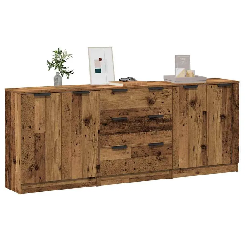 Sideboards 3 Stk. Altholz-Optik 60x30x70 cm derivato del legno