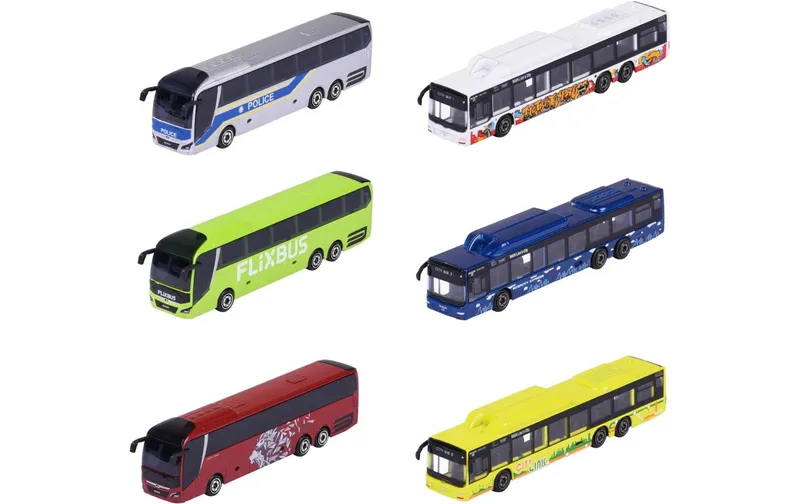 Majorette City MAN Bus, 6-sort. Metall, multicolore