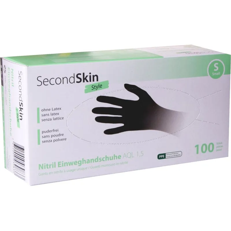 SecondSkin Einweghandschuh Nitril Style S, black, 100 pieces