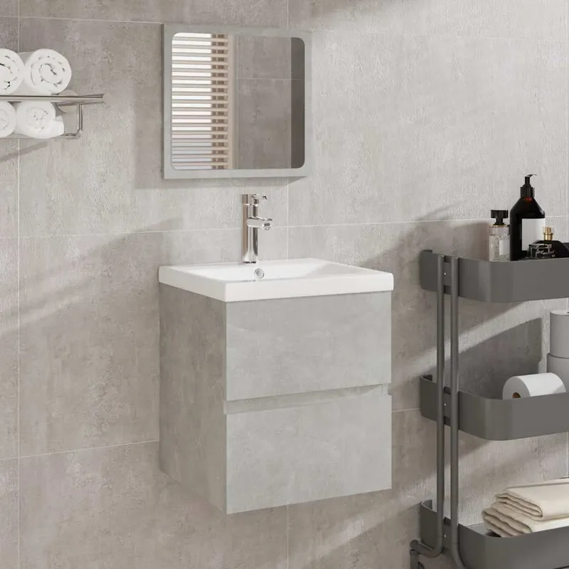Badschrank mit Spiegel Betongrau Holzwerkstoff