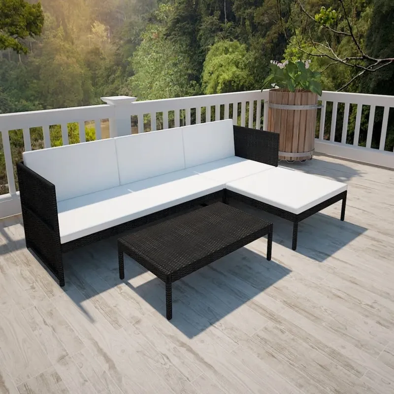 3-tlg. Garten-Lounge-Set with Kissen Poly-Rattan black