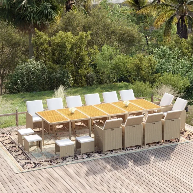 17-tlg. Garten-Essgruppe con Kissen Poly Rattan Beige