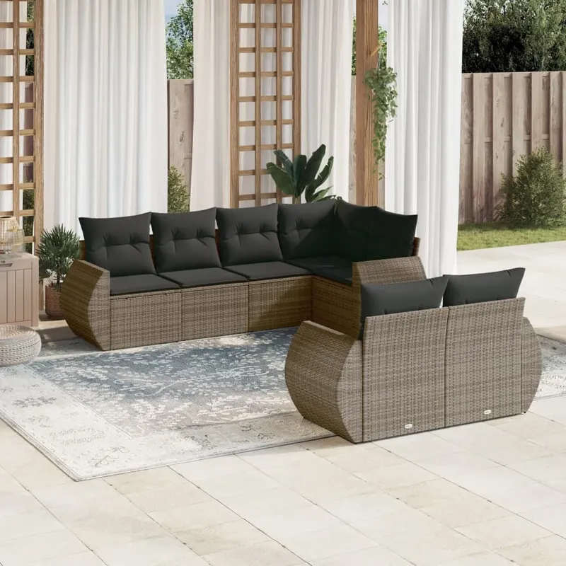 7-tlg. garden sofa set with cushions grey Poly Rattan