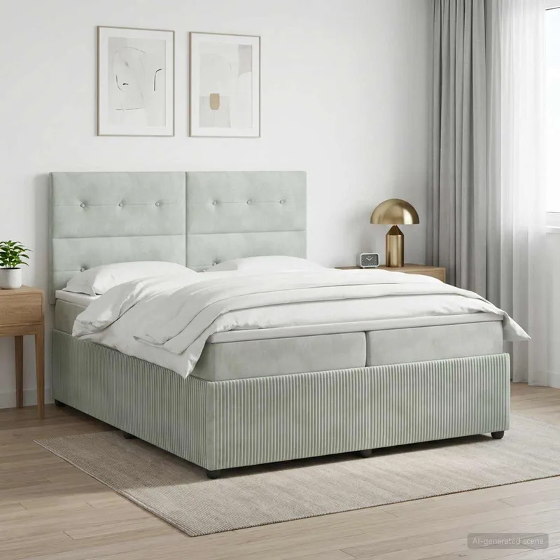 letto boxspring mit Matratze Hellgrau 200 x 200 cm Samt