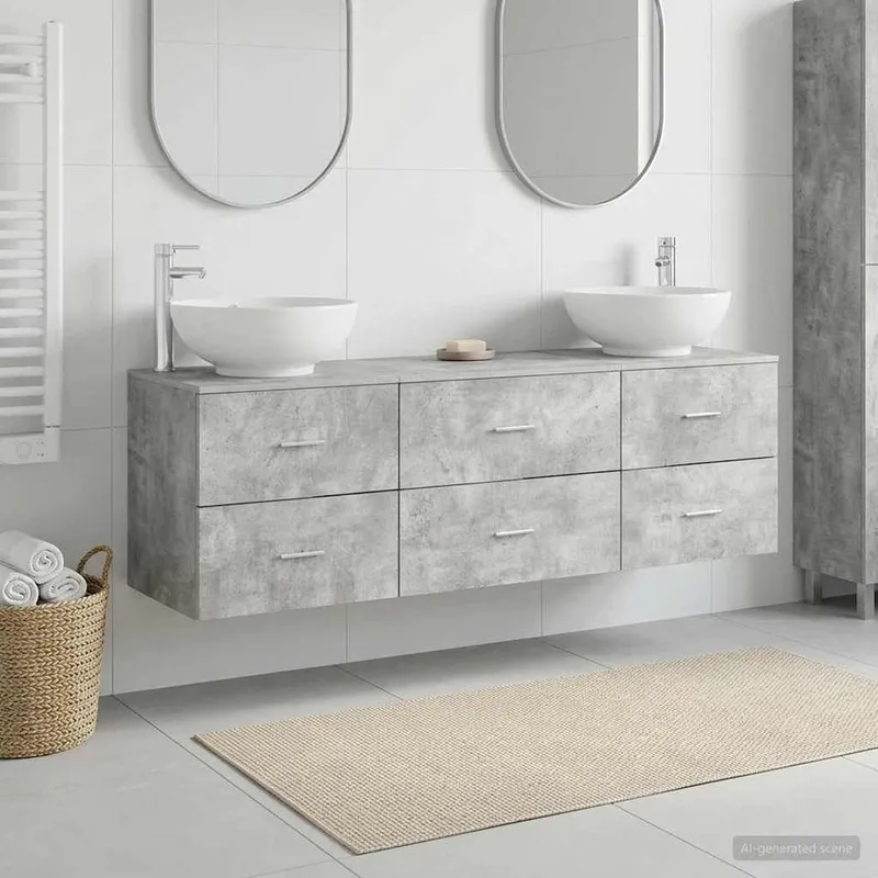 Badezimmermöbel-Set 3 stk. Betongrau 49,5 x 44,5 x 65 cm