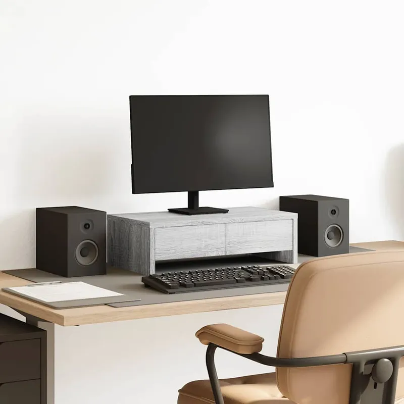 Monitorständer con Schubladen grigio Sonoma 50x27x15 cm