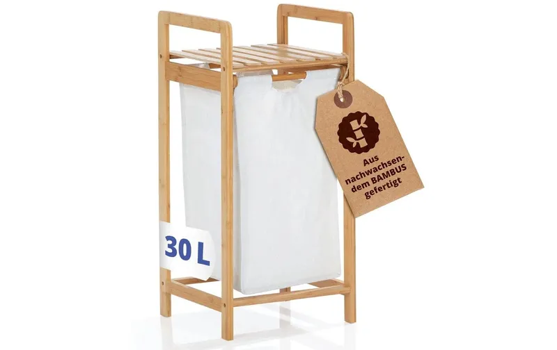 Lumaland Wäschekorb Bambus 30 l, marrone/bianco